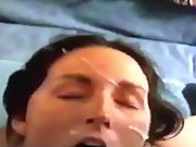 Slut wife throating a cock for cum on her face 2