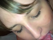 Cute milf blowjob with facial and jizz in mouth