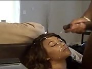 Huge massive ebony cock facial cumshot feeding her face with lots of gloppy spunk